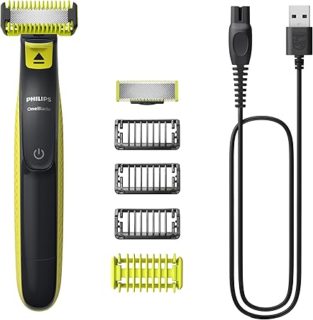 OneBlade Face & Body QP2824,Dual-Sided Blade,Unique OneBlade Technology,45min Cordless,Waterproof,Electric Beard Trimmer & Shaver Lime Green,Charcoal Grey